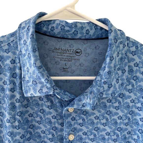Jim Nantz Vineyard Vines Men's Blue Hibiscus Floral Golf Polo Size Large - Picture 2 of 6